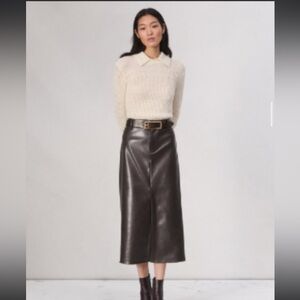 rag & bone Dark Brown Leather Midi Skirt